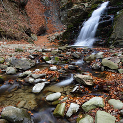 Wielki Waterfall on MajdaĹski Stream, Beskid SÄdecki Mts.