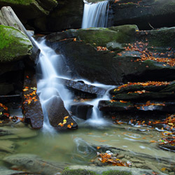 Waterfall on a Hulski Stream, Landscape Park of the San River Valley, Western Bieszczady
