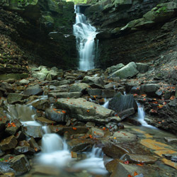 Waterfall on Mosorny Stream, Beskid Ĺťywiecki